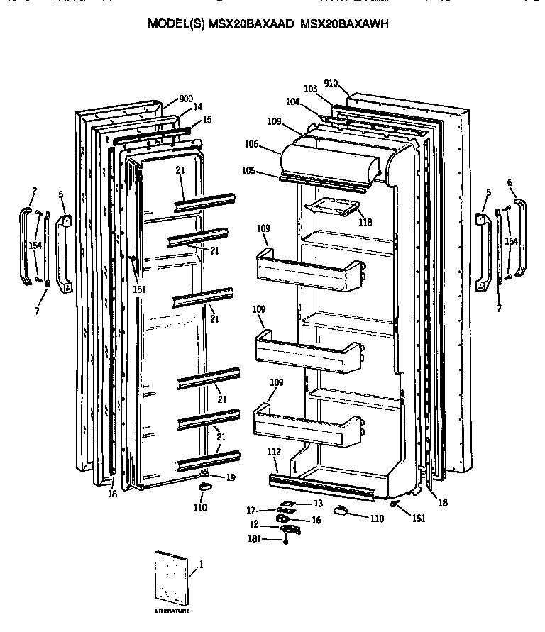 GE MSX20BAXAWH doors diagram
