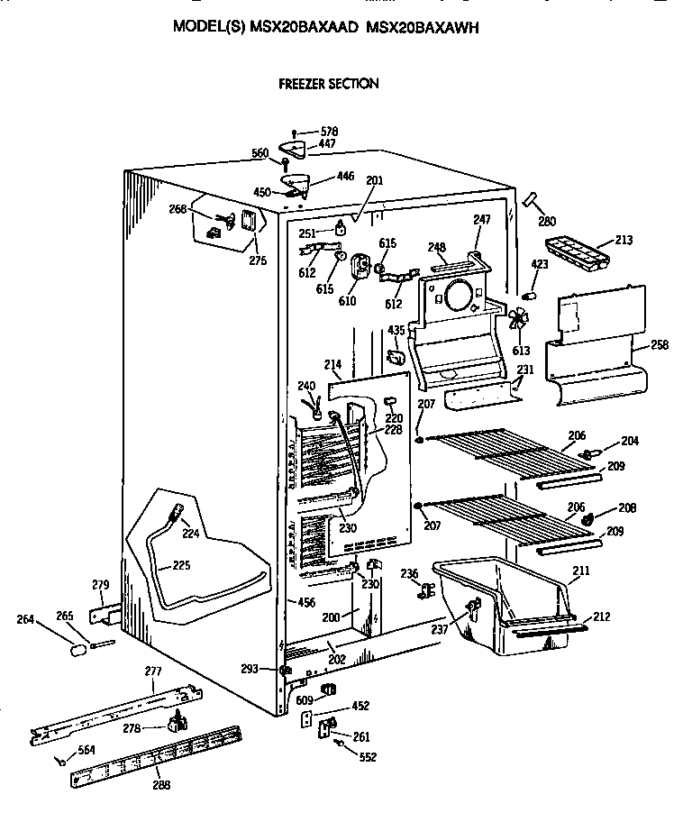 GE MSX20BAXAWH freezer section diagram