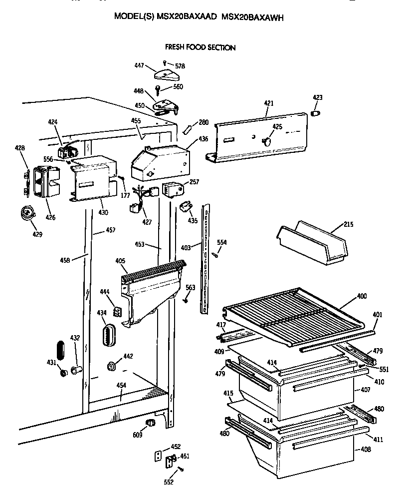 GE MSX20BAXAWH fresh food section diagram