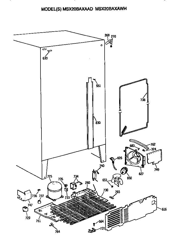 GE MSX20BAXAWH unit diagram