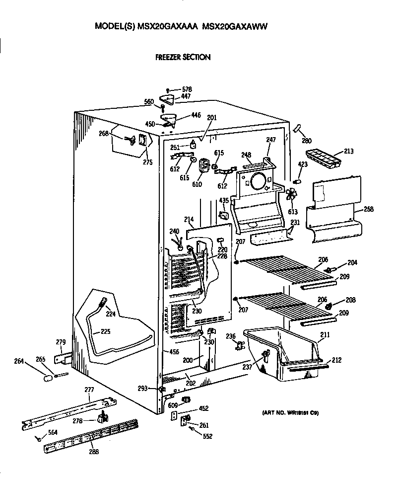 GE MSX20GAXAAA freezer section diagram