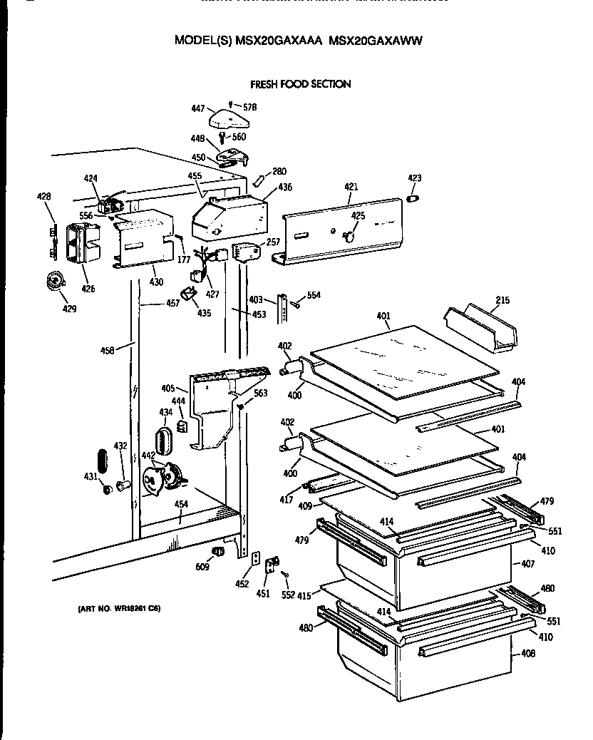 GE MSX20GAXAAA fresh food section diagram