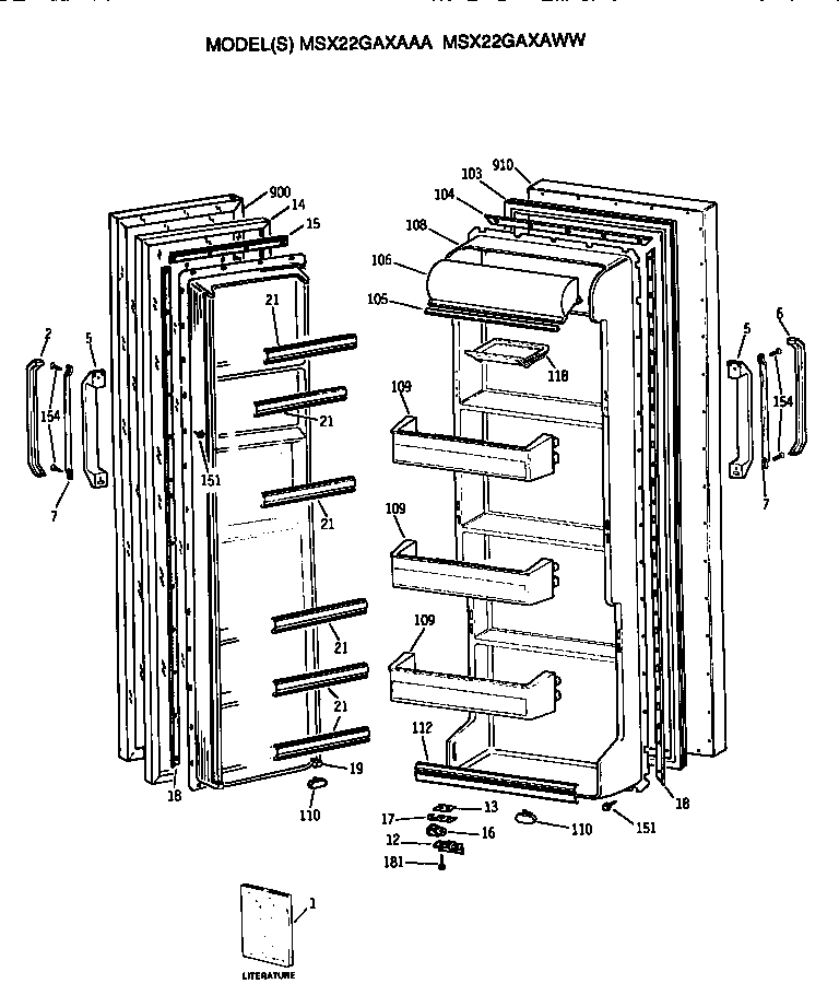GE MSX22GAXAWW doors diagram