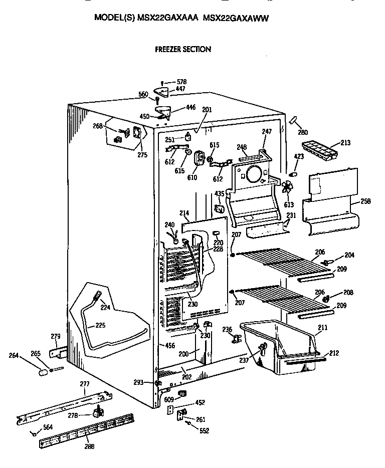 GE MSX22GAXAWW freezer section diagram