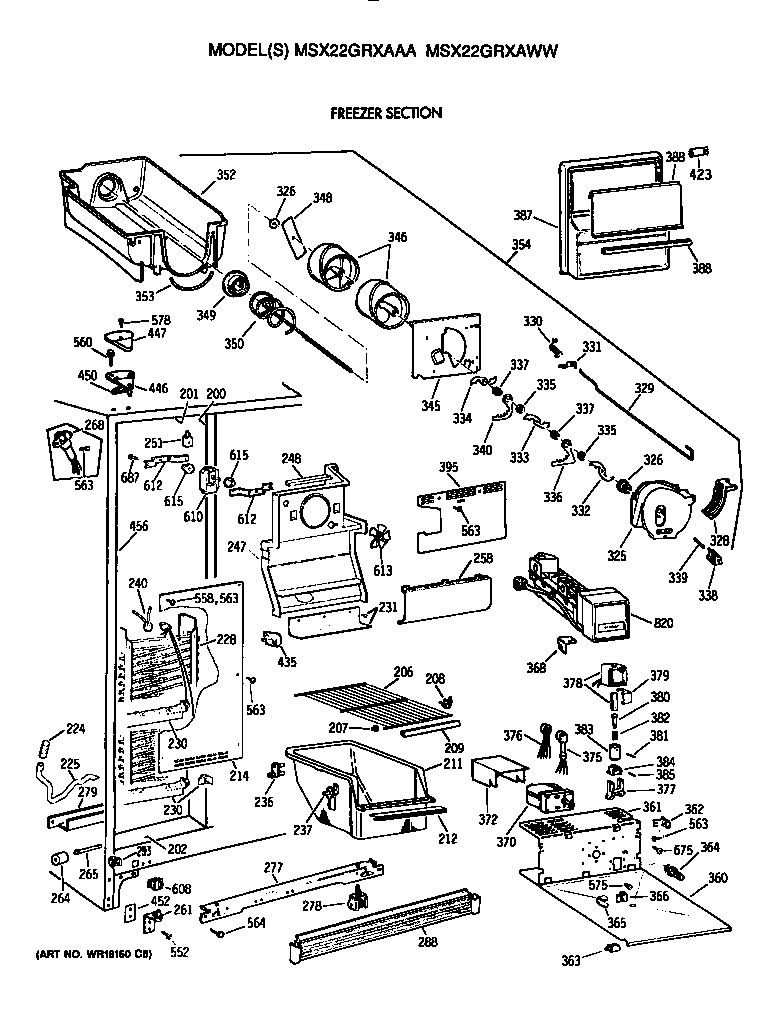 GE MSX22GRXAWW freezer section diagram