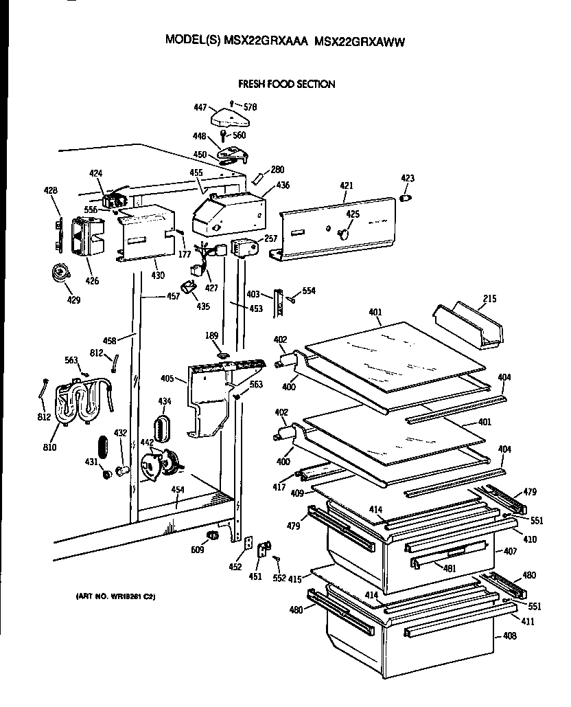 GE MSX22GRXAWW fresh food section diagram