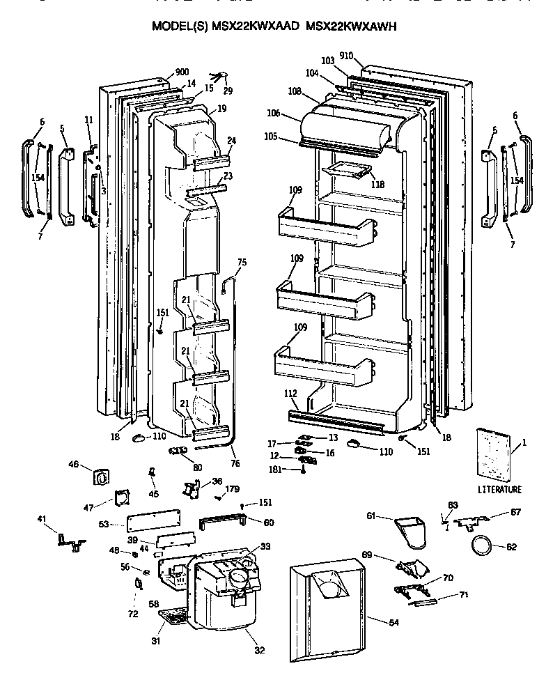GE MSX22KWXAAD doors diagram