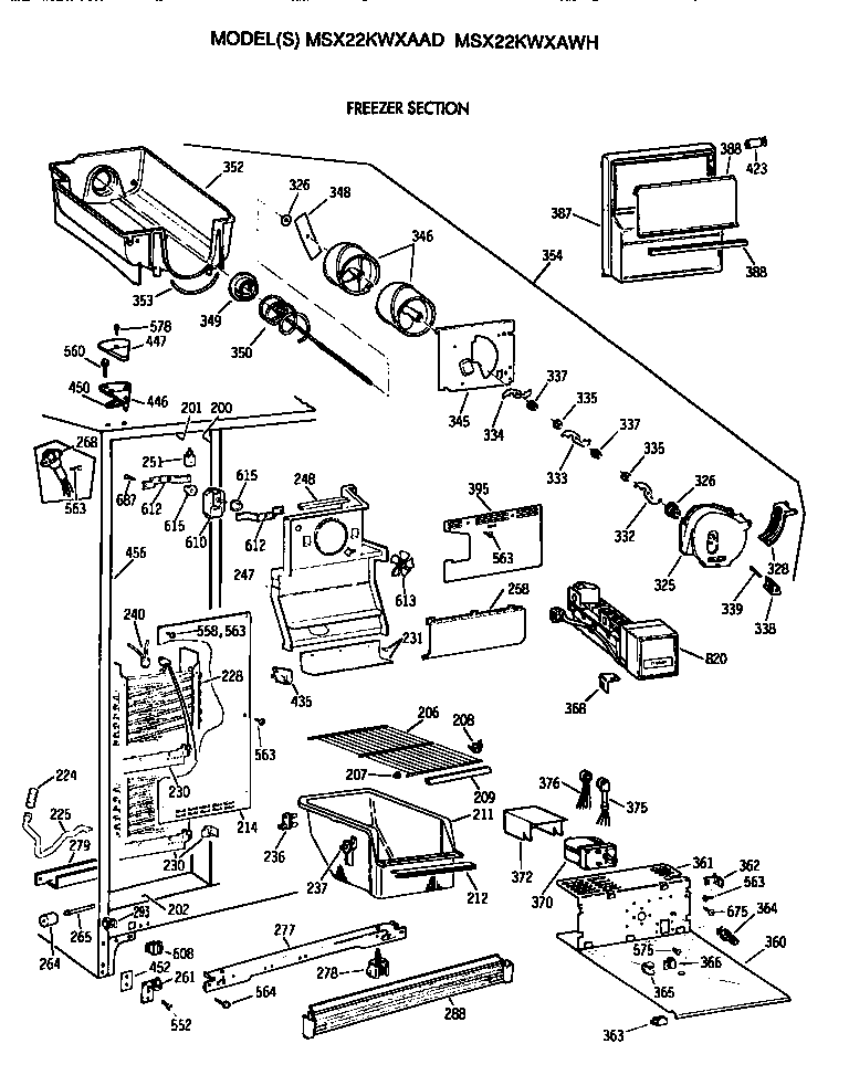 GE MSX22KWXAAD freezer section diagram