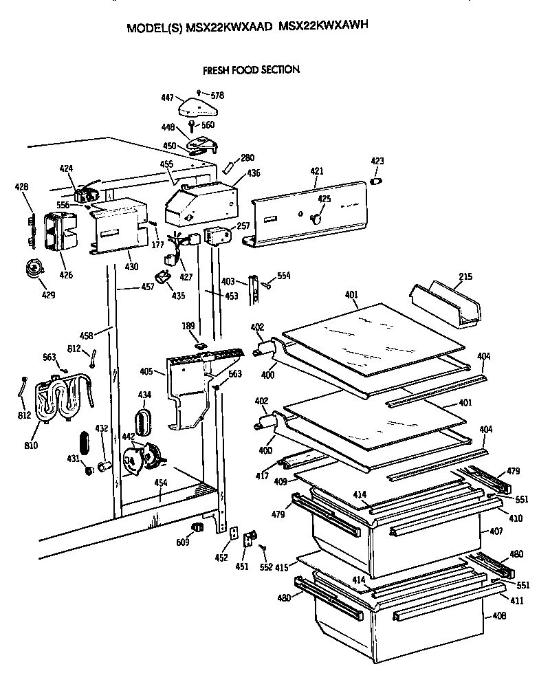 GE MSX22KWXAAD fresh food section diagram
