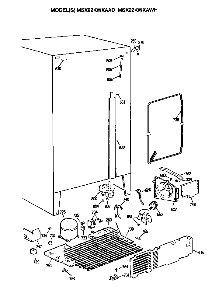 GE MSX22KWXAAD unit diagram