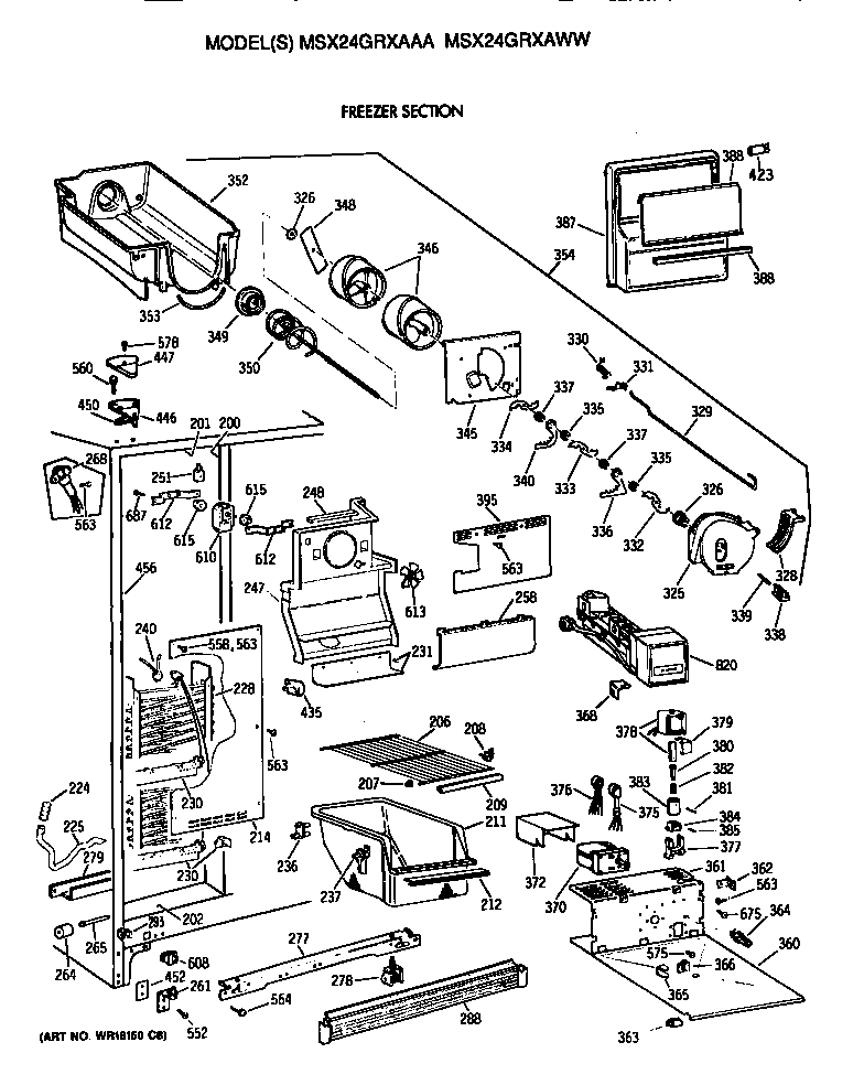 GE MSX24GRXAWW freezer section diagram