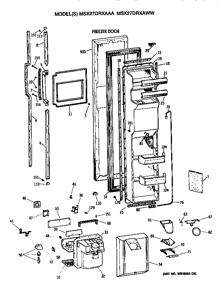 GE MSX27DRXAAA freezer door diagram