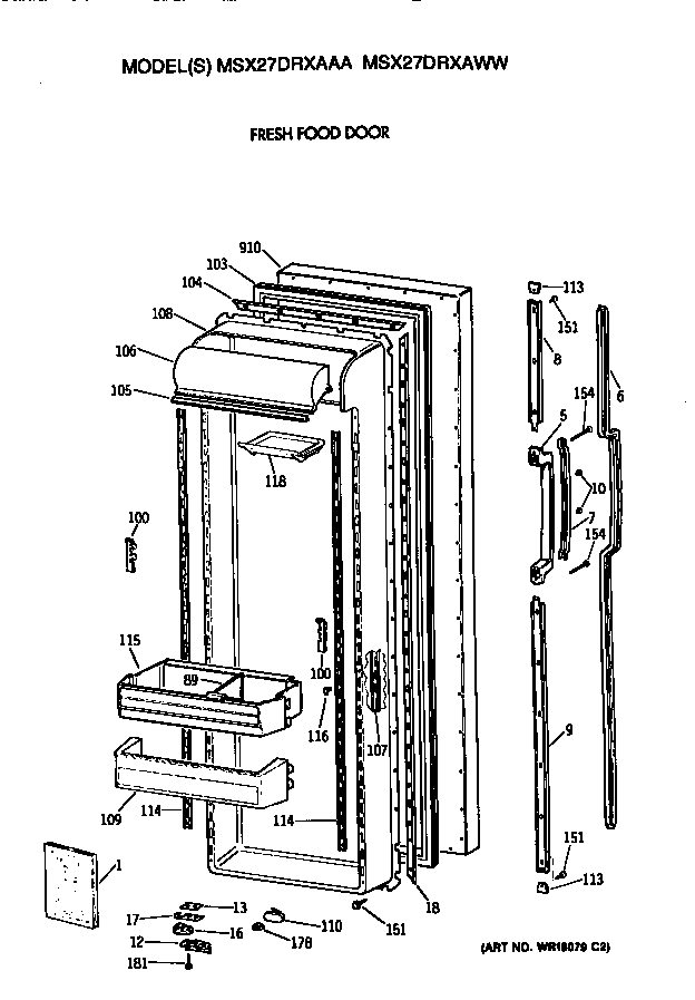 GE MSX27DRXAAA fresh food door diagram