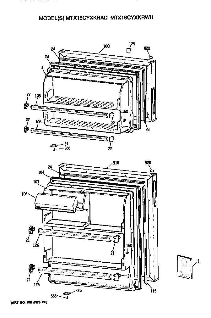 GE MTX16CYXKRWH doors diagram