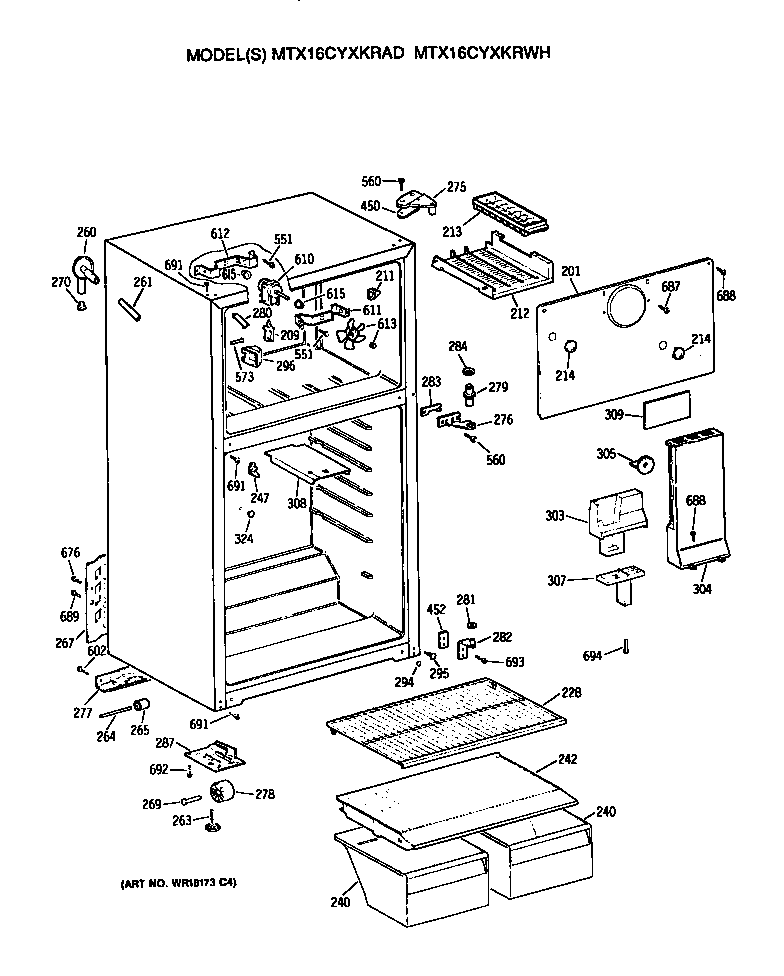 GE MTX16CYXKRWH cabinet diagram