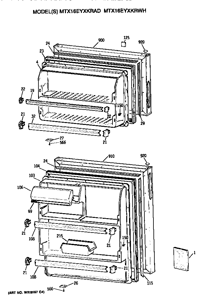 GE MTX16EYXKRAD doors diagram