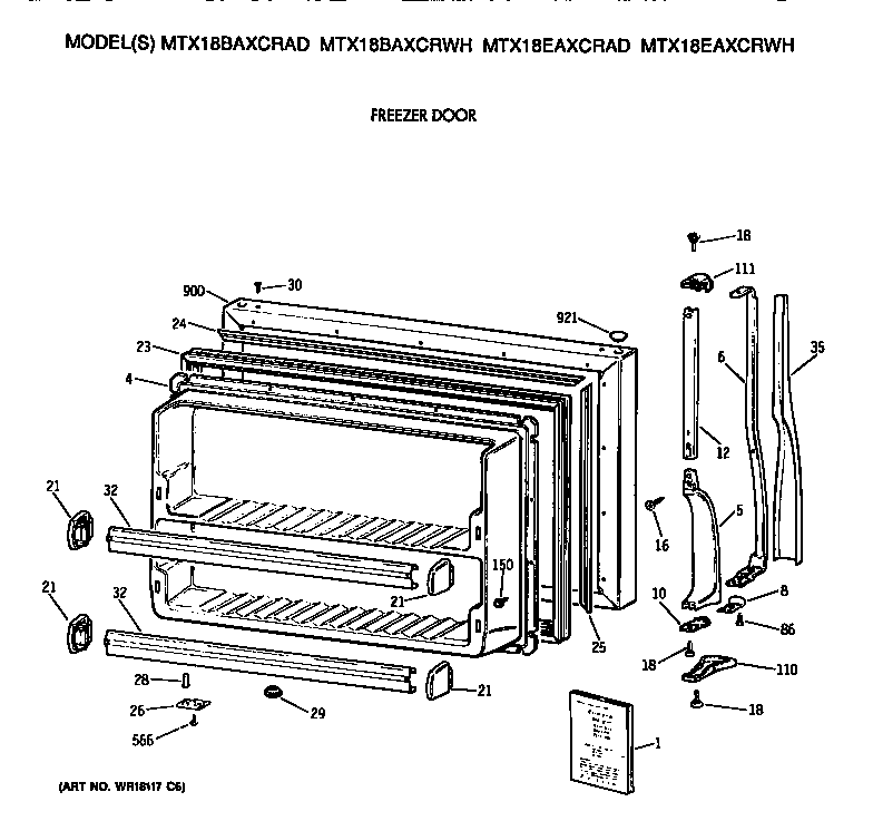 GE MTX18EAXCRWH freezer door diagram