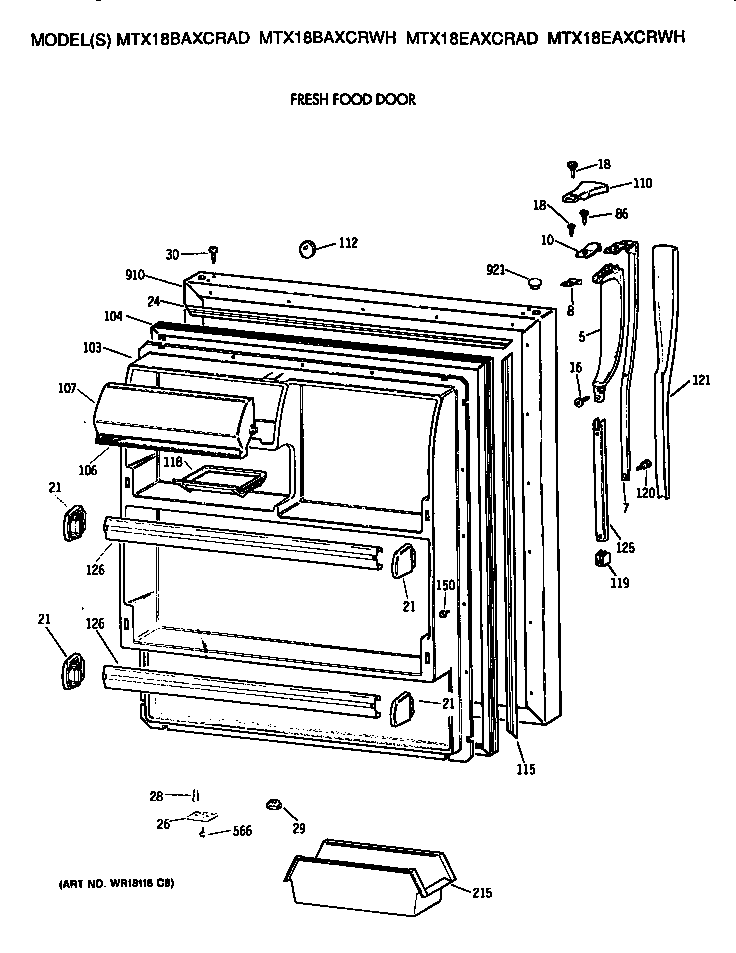 GE MTX18EAXCRWH fresh food door diagram