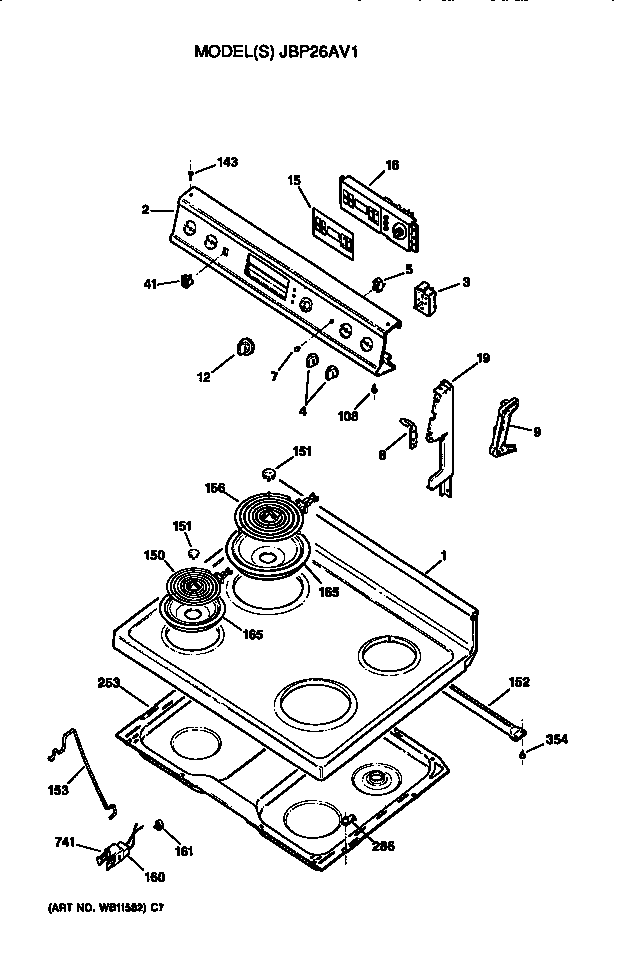 GE JBP26AV1 cooktop/controls diagram