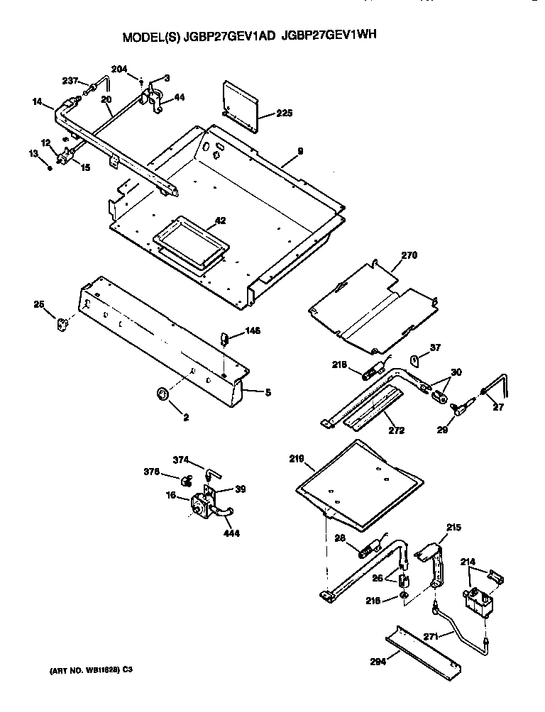 GE JGBP27GEV1AD burner assembly diagram