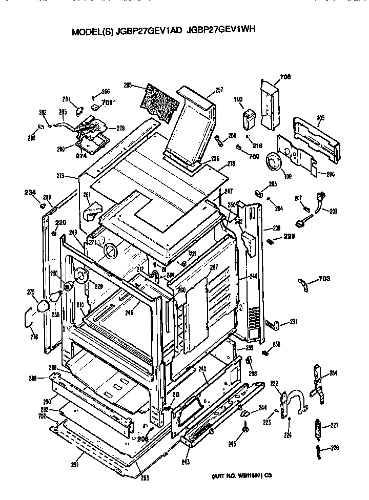 GE JGBP27GEV1AD oven cabinet diagram