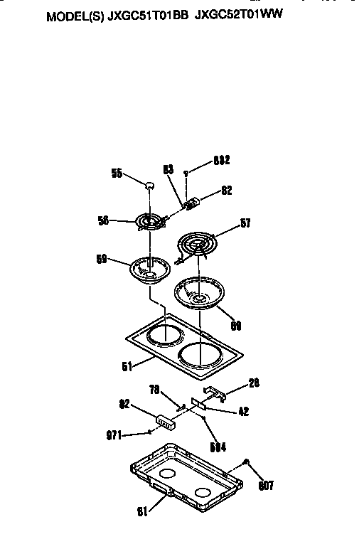 GE JXGC51T01BB cooktop diagram