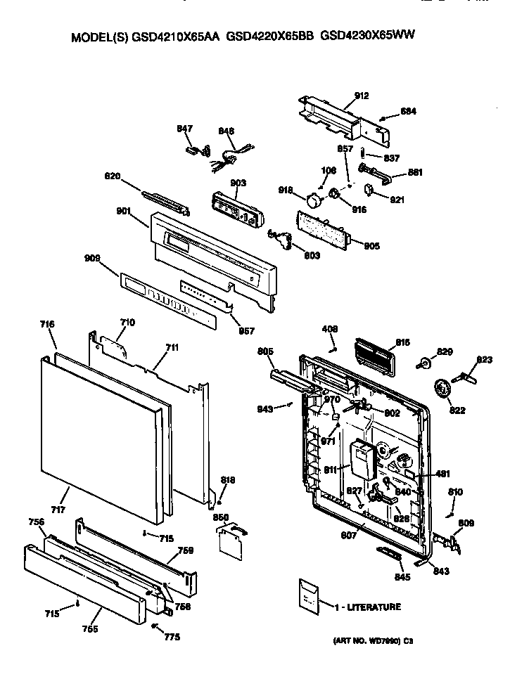 GE GSD4220X65BB console/panel diagram