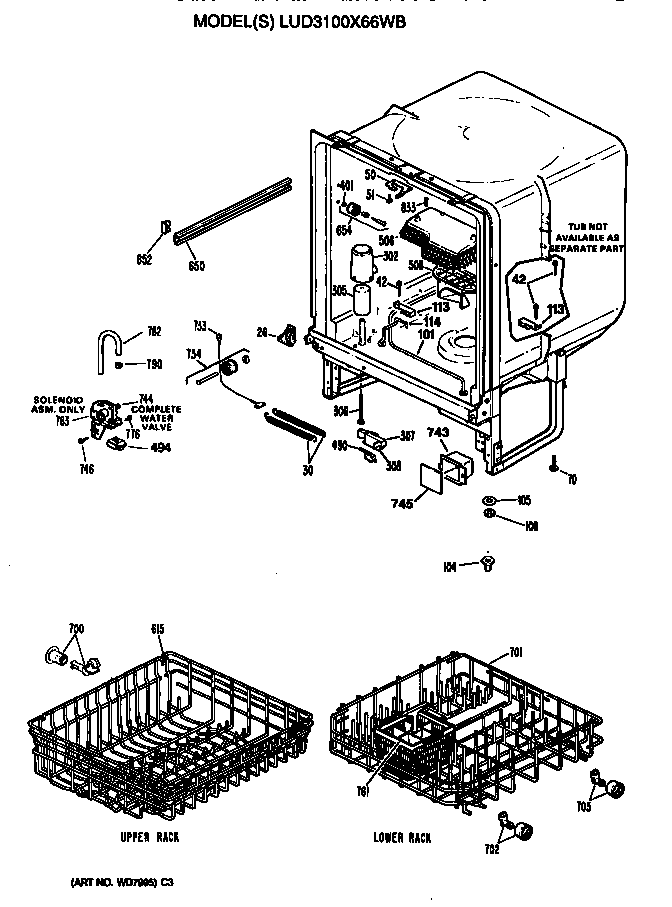 GE LUD3100X66WB tub/racks diagram