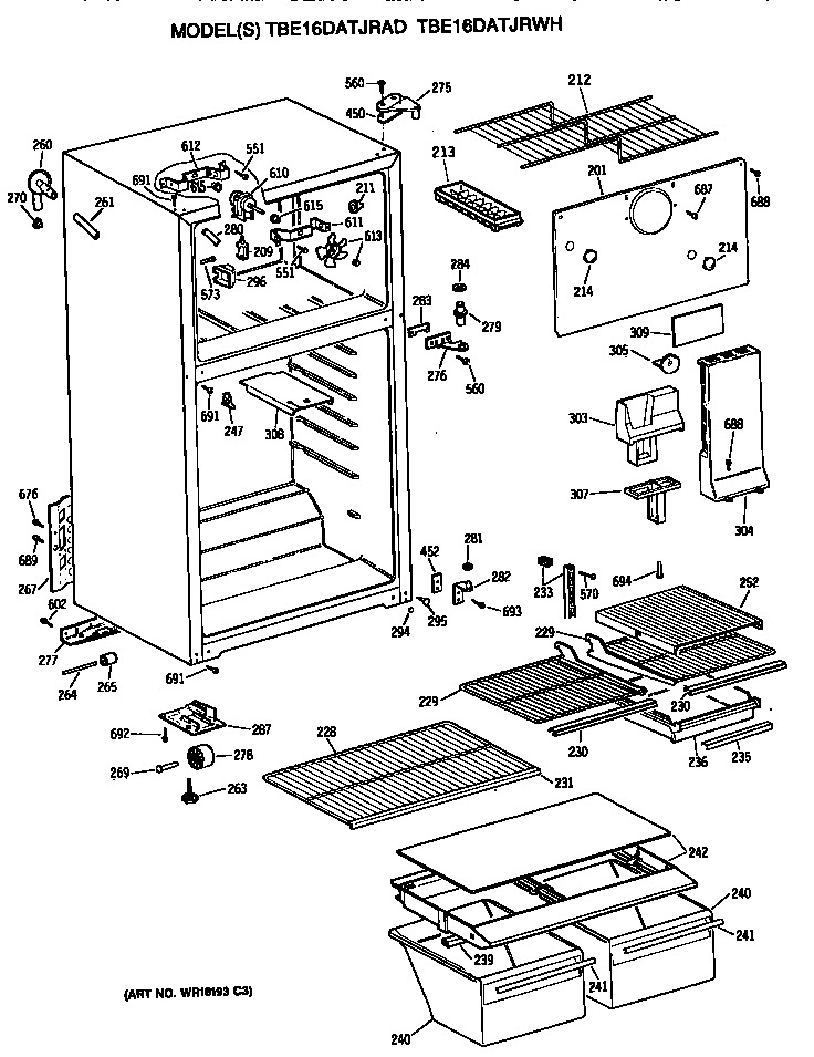 GE TBE16DATJRWH cabinet diagram