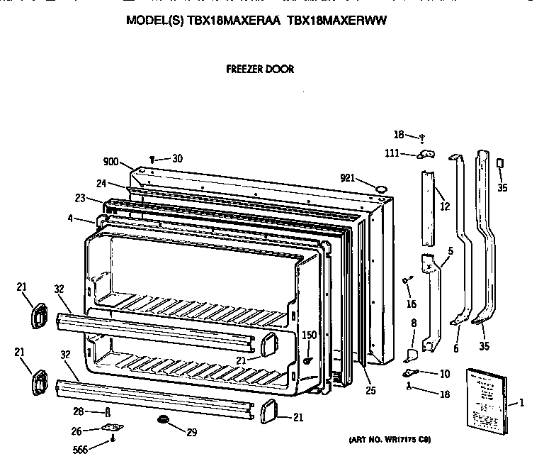 GE TBX18MAXERWW freezer door diagram