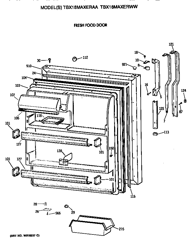 GE TBX18MAXERWW fresh food door diagram