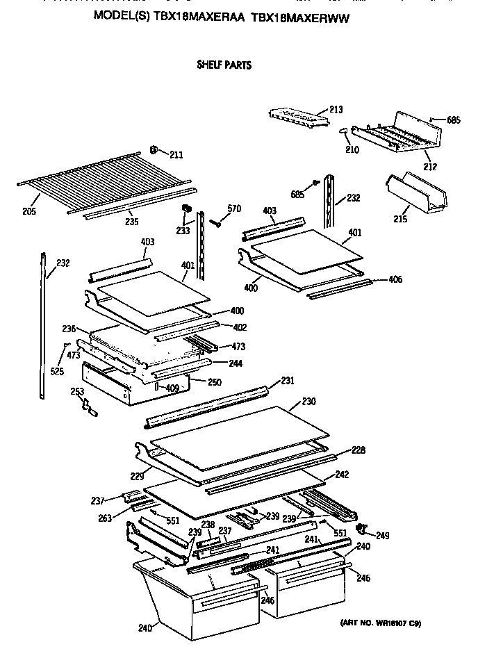 GE TBX18MAXERWW shelves diagram