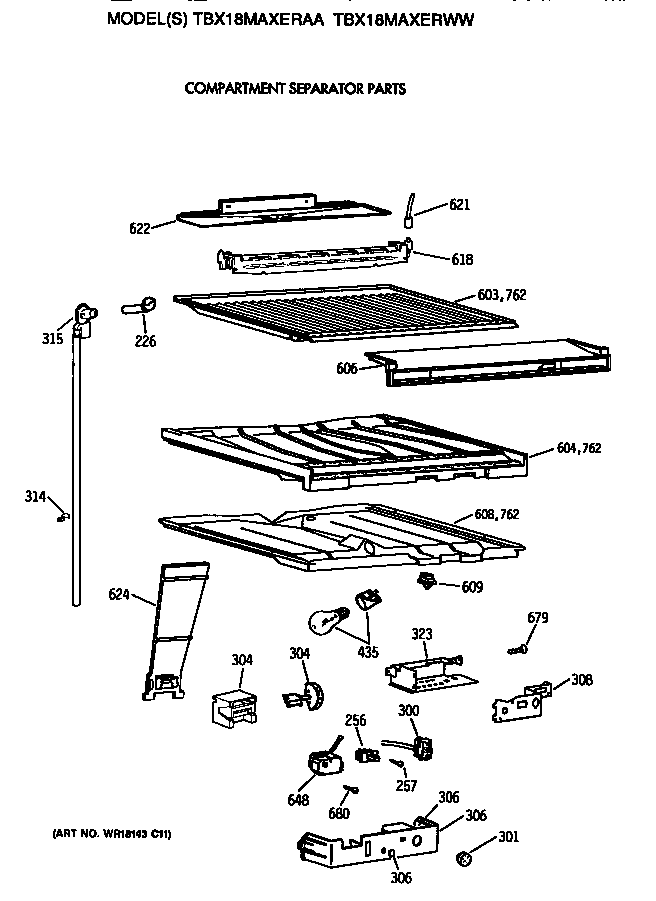 GE TBX18MAXERWW compartment separator diagram