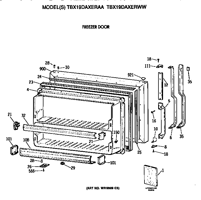 GE TBX19DAXERAA freezer door diagram