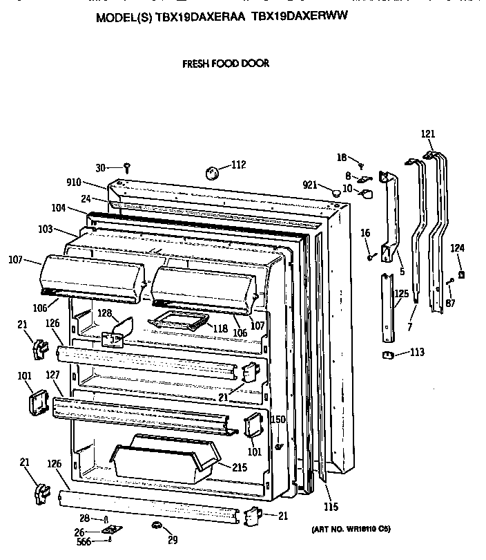 GE TBX19DAXERAA fresh food door diagram