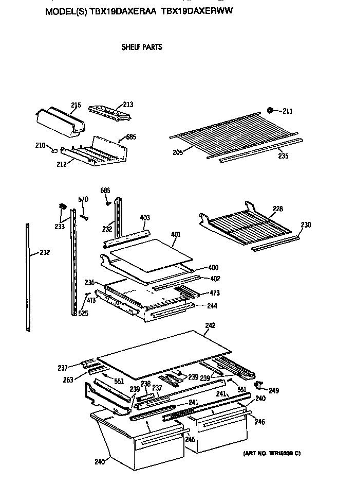 GE TBX19DAXERAA shelves diagram