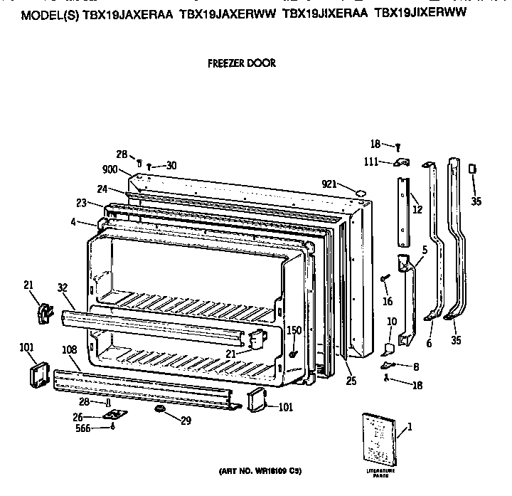 GE TBX19JIXERAA freezer door diagram