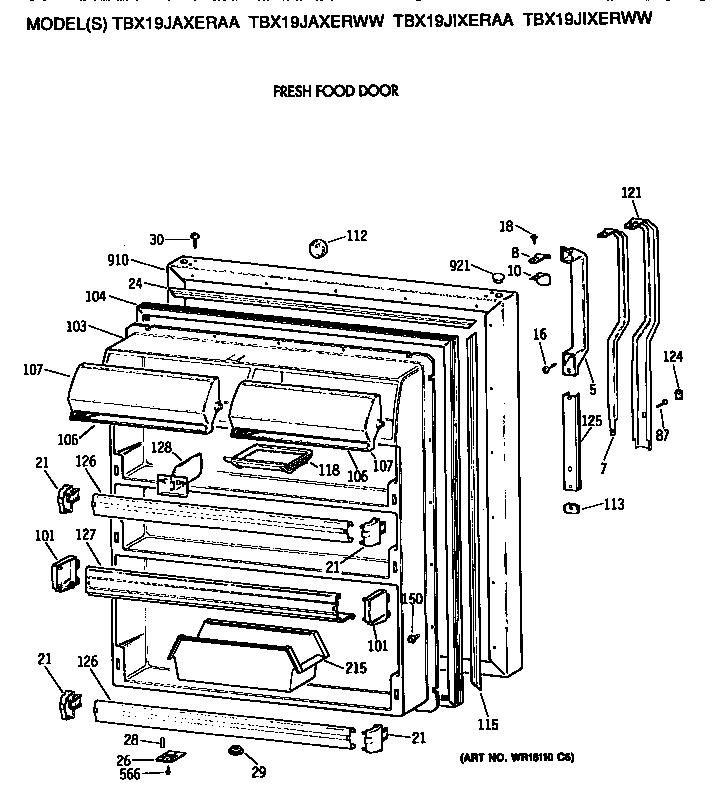 GE TBX19JIXERAA fresh food door diagram