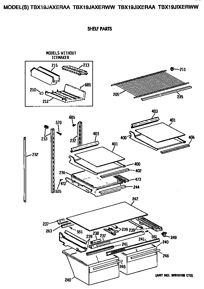 GE TBX19JIXERAA shelves diagram