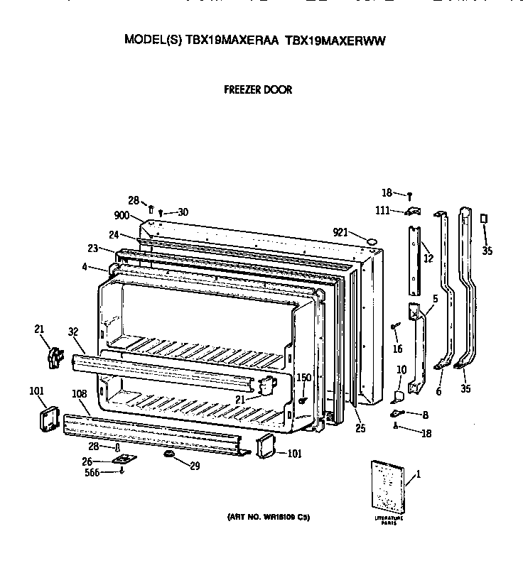 GE TBX19MAXERAA freezer door diagram