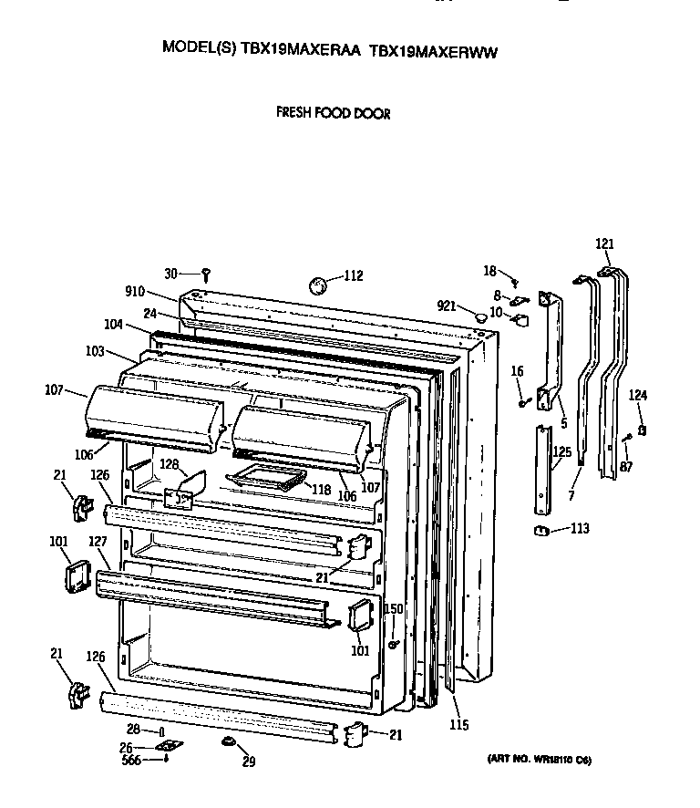 GE TBX19MAXERAA fresh food door diagram