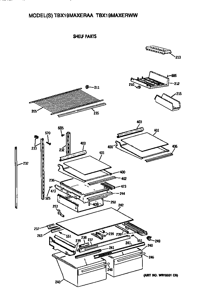 GE TBX19MAXERAA shelves diagram