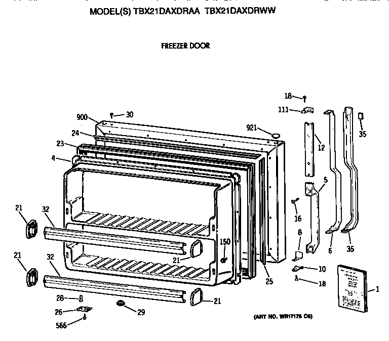 GE TBX21DAXDRAA freezer door diagram