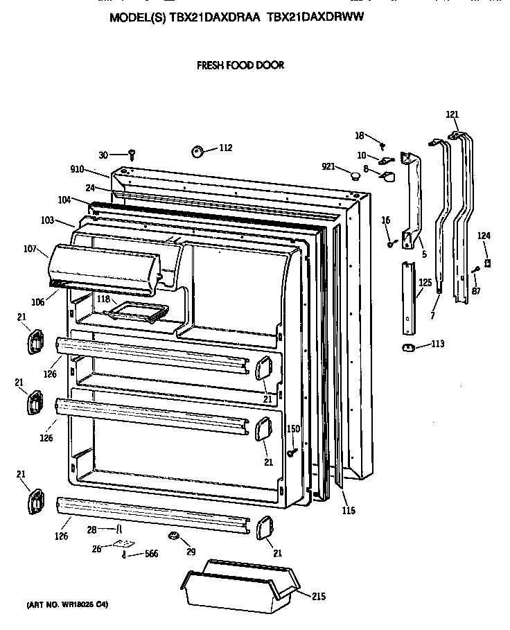GE TBX21DAXDRAA fresh food door diagram