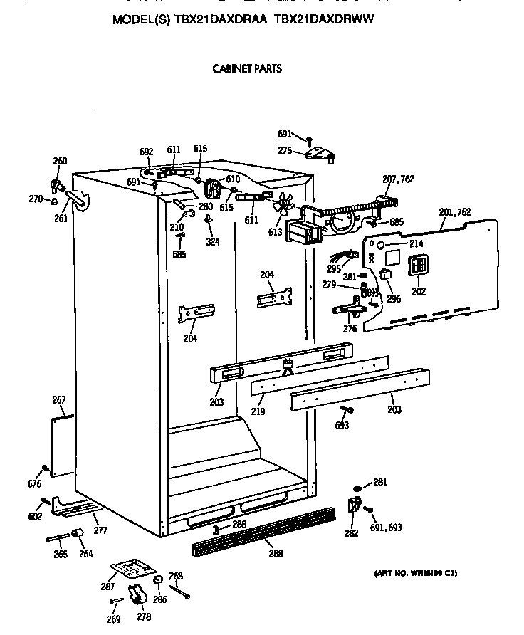 GE TBX21DAXDRAA cabinet diagram