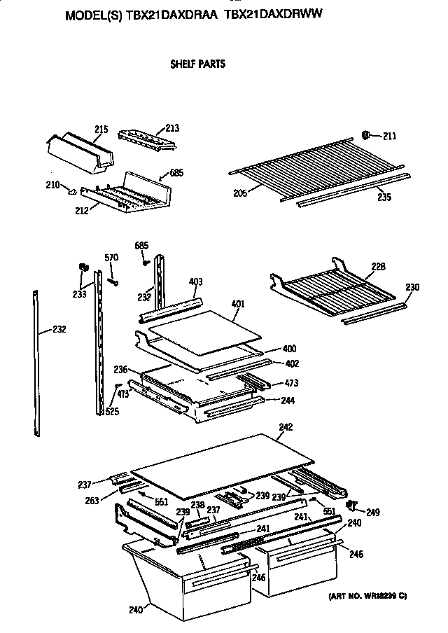 GE TBX21DAXDRAA shelves diagram