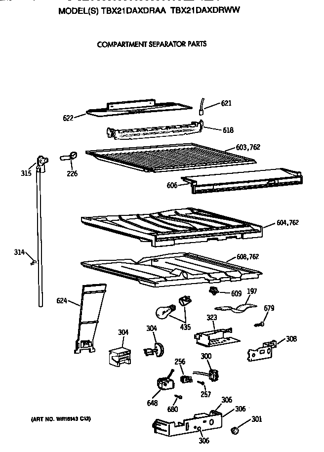 GE TBX21DAXDRAA compartment separator diagram