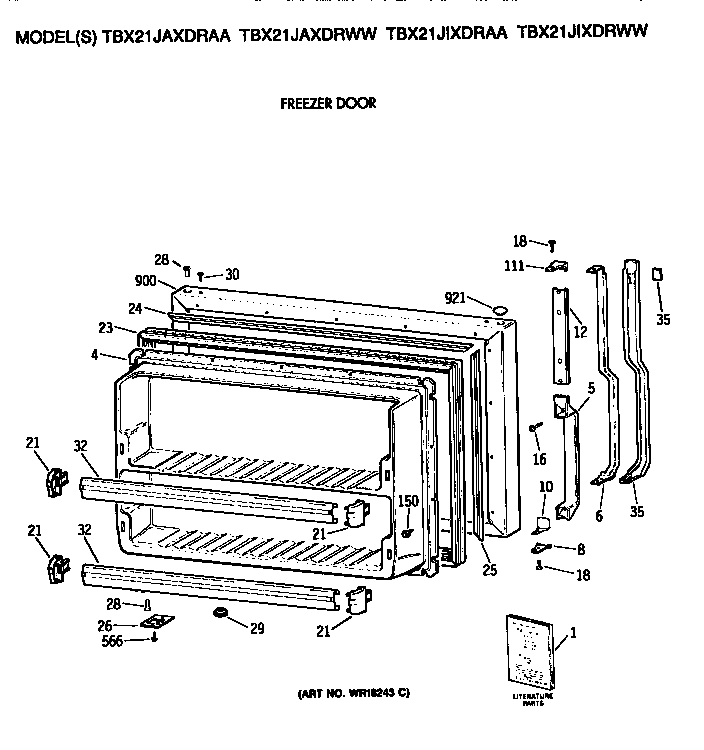 GE TBX21JIXDRAA freezer door diagram