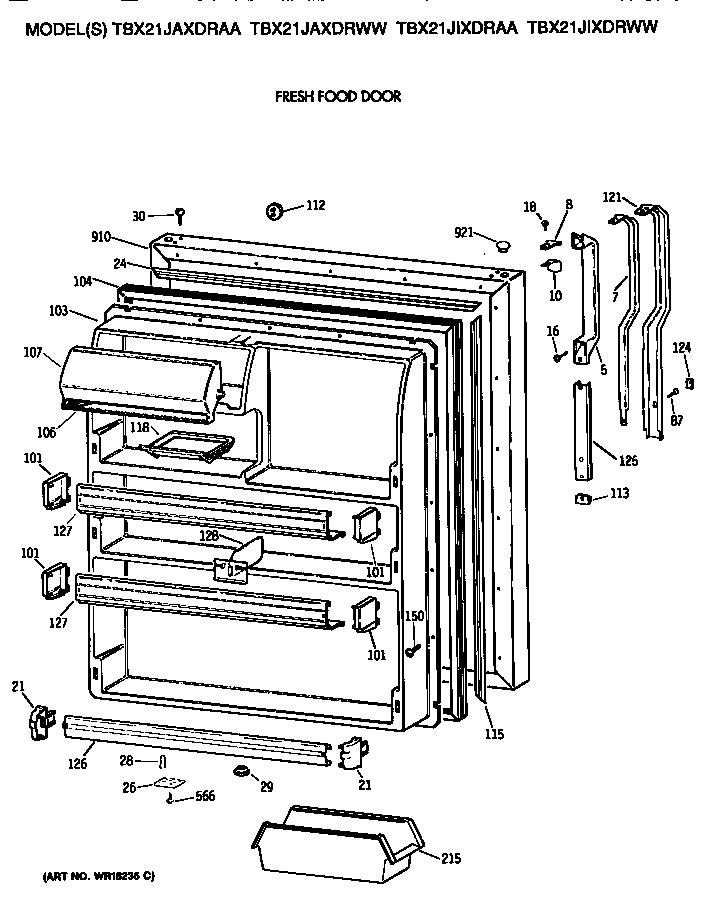 GE TBX21JIXDRAA fresh food door diagram
