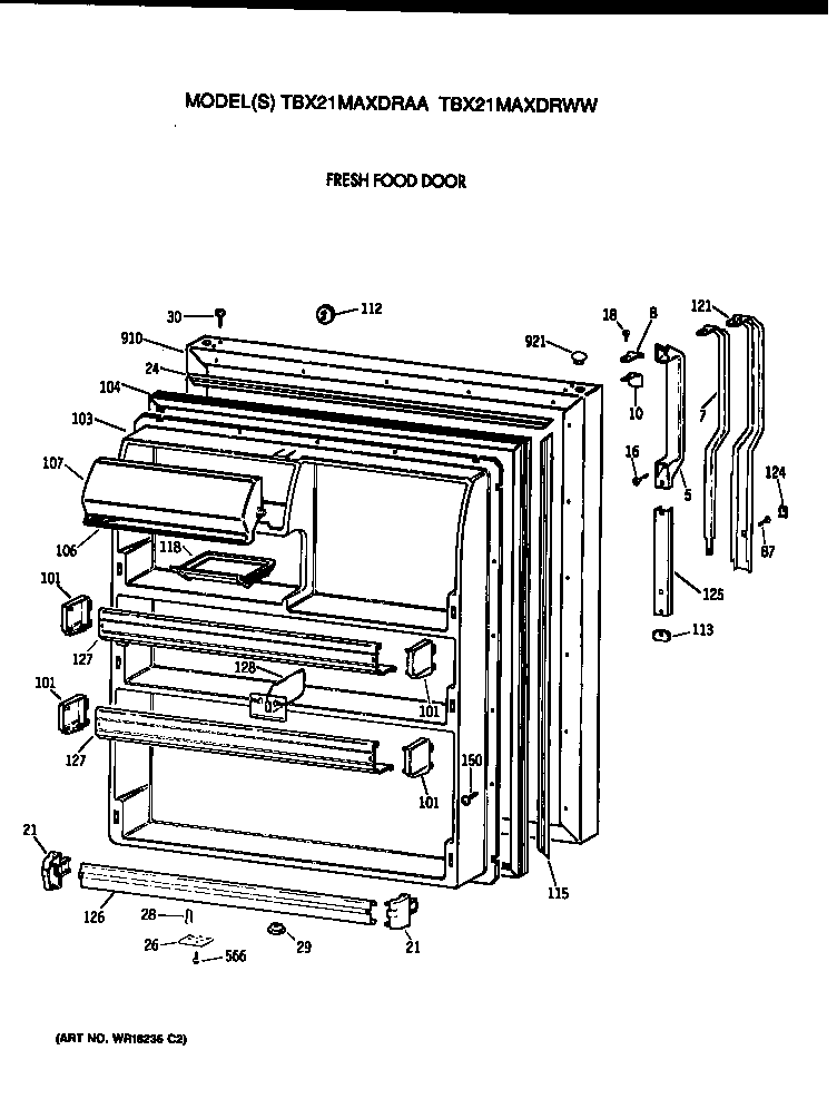 GE TBX21MAXDRAA fresh food door diagram